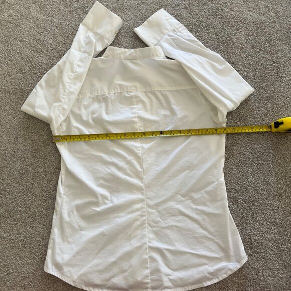 George Stretch Minimalist Pointed Collar Pleated Front Hidden Button Career Top - Picture 7 of 9